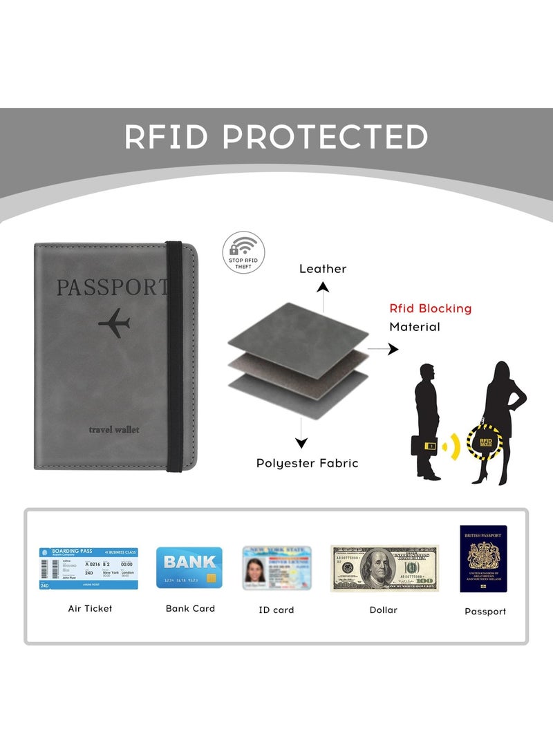 KENSUO Passport Holder, Passport Cover with Credit Card Slot and Boarding Pass Slot Combo, Passport Wallet Case Book Travel Must Have, RFID Blocking Leather Travel Accessories, Grey - Image 5