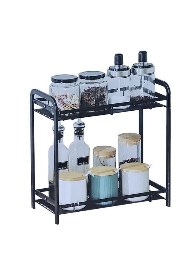 2-Tier Multi Storage/Multipurpose Kitchen Accessories Items Rack, Organizer, Spice Rack and Cabinet, Vanity Tray, Standing Counter Shelf Household Kitchen items Supplies Bottle Stand (Black)