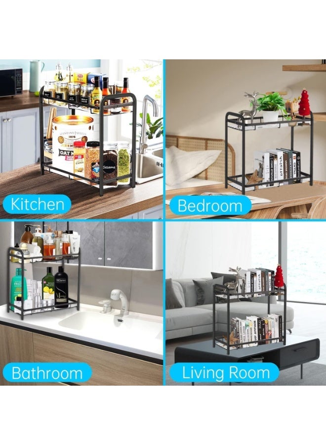 طلال رف متعدد الاستخدامات لتخزين أدوات المطبخ وملحقاتها، منظم، رف توابل وخزانة، رف منضدة قائم على صينية الزينة، حامل زجاجات لمستلزمات المطبخ المنزلية (أسود) - Image 5