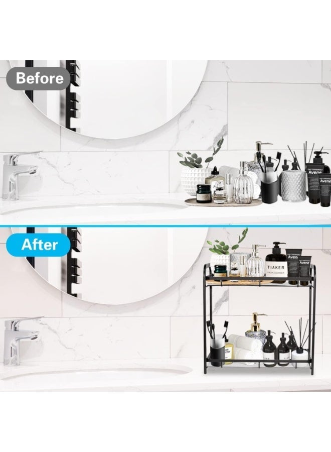 طلال رف متعدد الاستخدامات لتخزين أدوات المطبخ وملحقاتها، منظم، رف توابل وخزانة، رف منضدة قائم على صينية الزينة، حامل زجاجات لمستلزمات المطبخ المنزلية (أسود) - Image 2