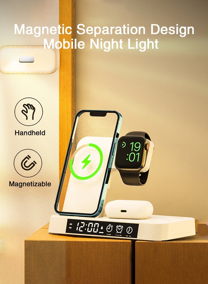 LEOKOR 4 in 1 Wireless Charging Station,with Alarm Clock LED Night Light,Fast Wireless Charger,for iPhone 14/13/12/11/Pro/Max/XS/XR Wireless Charging Stand Dock,for Apple Watch (White)  - Image 3