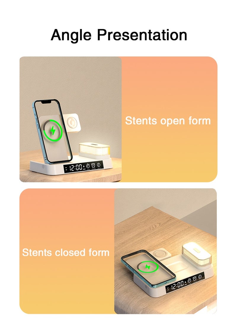 LEOKOR 4 in 1 Wireless Charging Station,with Alarm Clock LED Night Light,Fast Wireless Charger,for iPhone 14/13/12/11/Pro/Max/XS/XR Wireless Charging Stand Dock,for Apple Watch (White)  - Image 5