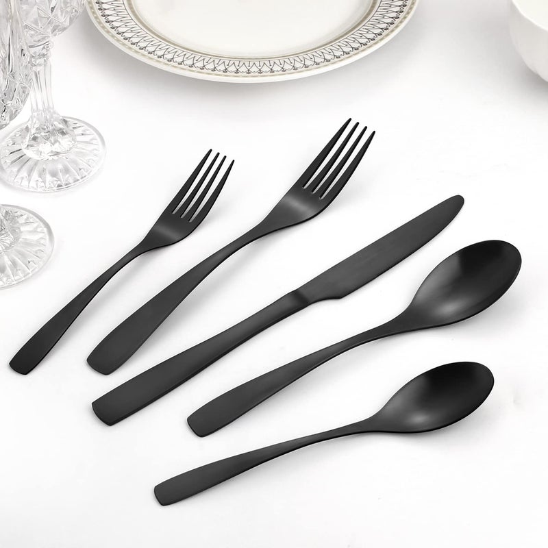 Bysta Matte Black Silverware Set Bysta 20-Piece Stainless Steel Flatware Cutlery Set For 4 Satin Finish Dishwasher Safe Nice Box Package - Image 4