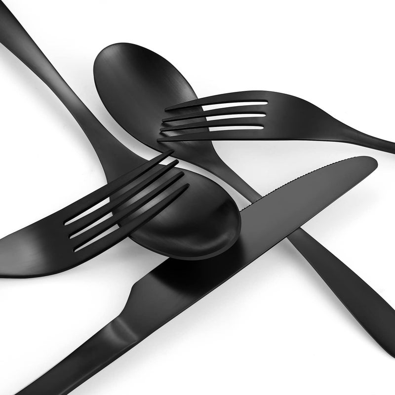 Bysta Matte Black Silverware Set Bysta 20-Piece Stainless Steel Flatware Cutlery Set For 4 Satin Finish Dishwasher Safe Nice Box Package - Image 3