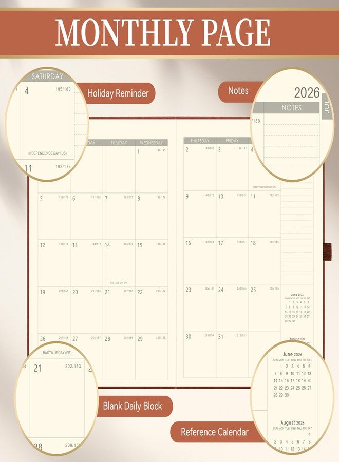 Vondafe 2026-2027 Planner - Academic Planner 2026-2027, July 2026 - June 2027, 9" x 11", Leather Planner Large, Monthly Weekly Planner with Pen Holder + Elastic Closure + Leather Hardcover + Bookmarks - Brown - Image 3