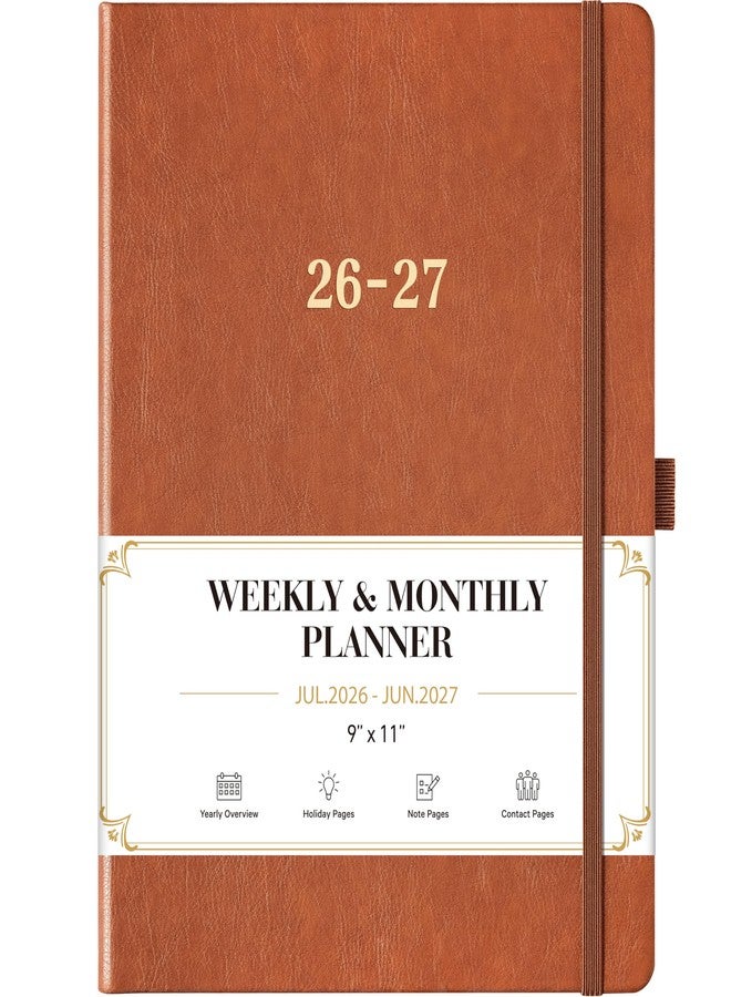 Vondafe 2026-2027 Planner - Academic Planner 2026-2027, July 2026 - June 2027, 9" x 11", Leather Planner Large, Monthly Weekly Planner with Pen Holder + Elastic Closure + Leather Hardcover + Bookmarks - Brown - Image 1