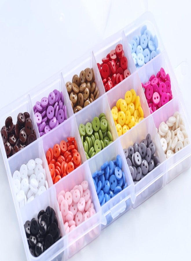 GANSSIA 900pcs 7.5mm (0.3 inch) Very Tiny and Small Size Round Resin Buttons 15 Colors Assorted 2 Holes Button for Shirts Blouse DIY Crafts Scrapbooking (Each Color 60 pcs) - Image 2