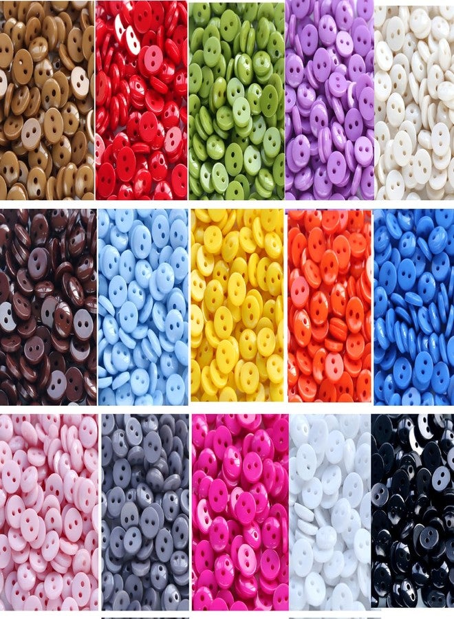 GANSSIA 900pcs 7.5mm (0.3 inch) Very Tiny and Small Size Round Resin Buttons 15 Colors Assorted 2 Holes Button for Shirts Blouse DIY Crafts Scrapbooking (Each Color 60 pcs) - Image 1