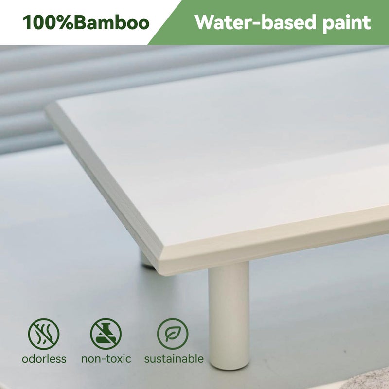 ROCDEER Bamboo Dual Monitor Stand Riser with Underneath Storage, Ergonomic Desk Shelf Supports PC Computer Monitor, Printer, TV for Home, Office, White - Image 3