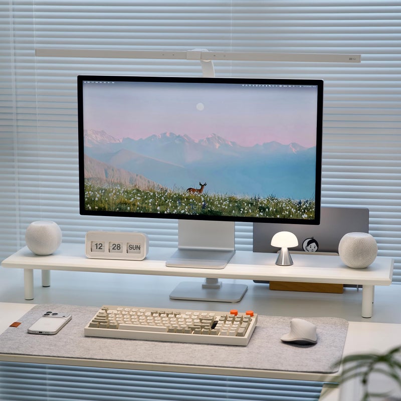 ROCDEER Bamboo Dual Monitor Stand Riser with Underneath Storage, Ergonomic Desk Shelf Supports PC Computer Monitor, Printer, TV for Home, Office, White - Image 1