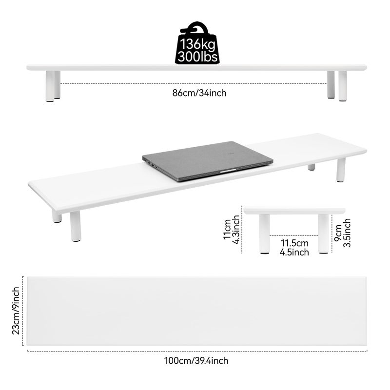 ROCDEER Bamboo Dual Monitor Stand Riser with Underneath Storage, Ergonomic Desk Shelf Supports PC Computer Monitor, Printer, TV for Home, Office, White - Image 2