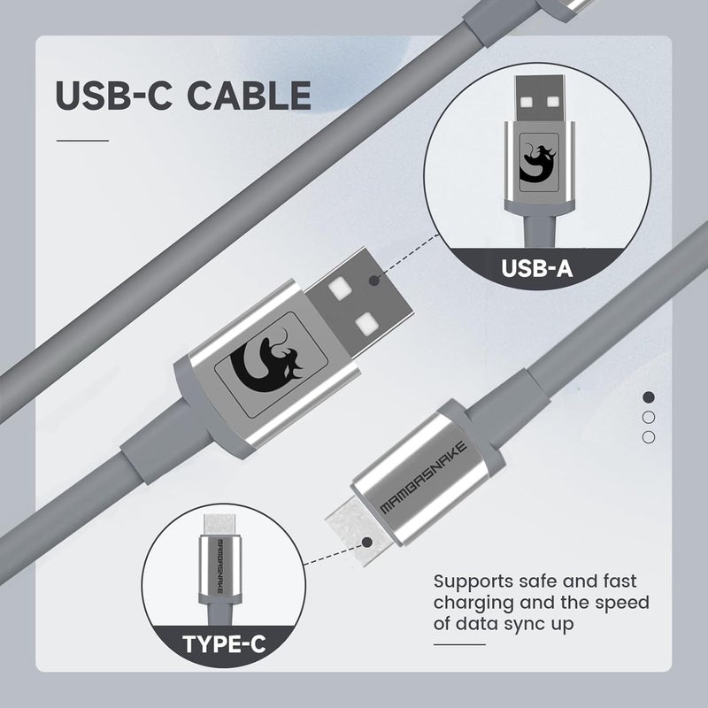 MAMBASNAKE C01 Coiled Keyboard Cable, Pro Custom USB-C Aviator Cable, Type-C to USB-A HyperSpeed Line with 8KHz Return Rate with Metal Aviation Connector for PC Gaming Keyboard-Grey - Image 4