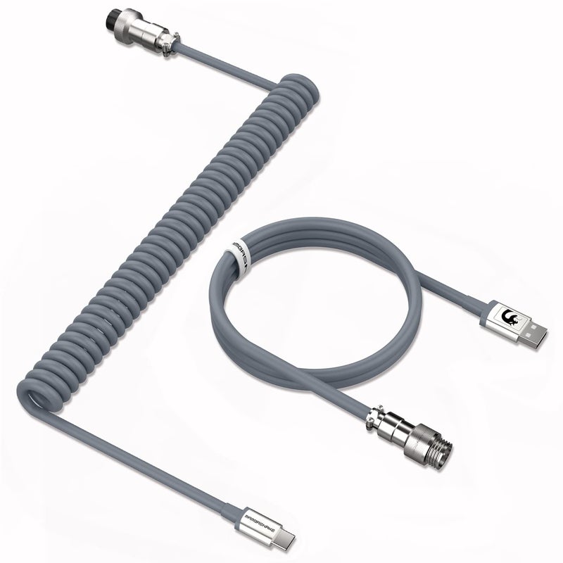 MAMBASNAKE C01 Coiled Keyboard Cable, Pro Custom USB-C Aviator Cable, Type-C to USB-A HyperSpeed Line with 8KHz Return Rate with Metal Aviation Connector for PC Gaming Keyboard-Grey - Image 1
