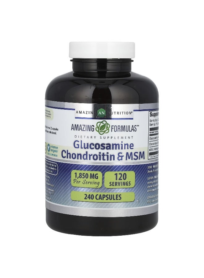 Amazing Nutrition Amazing Nutrition, Glucosamine Chondroitin & MSM, 1,850 mg , 240 Capsules (925 mg per Capsule) - Image 1
