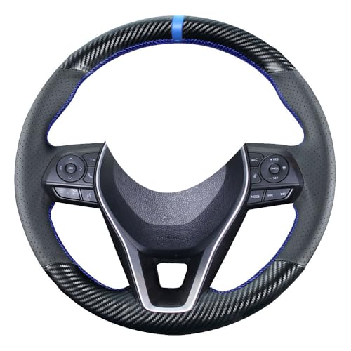 Kivnto Carbon Fiber Steering Wheel Cover for Toyota RAV4 SUV 2019-2025 / Avalon 2019-2022 / Toyota Camry 2018-2024 / Corolla 2020-2025 DIY Stitching 15 inches Black Leather Interior Accessories - Image 1