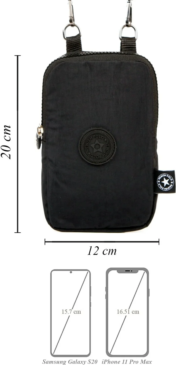 افكا Women's Black Waterproof Crinkle Mini Phone Wallet Strap Cross Shoulder Waist Bag