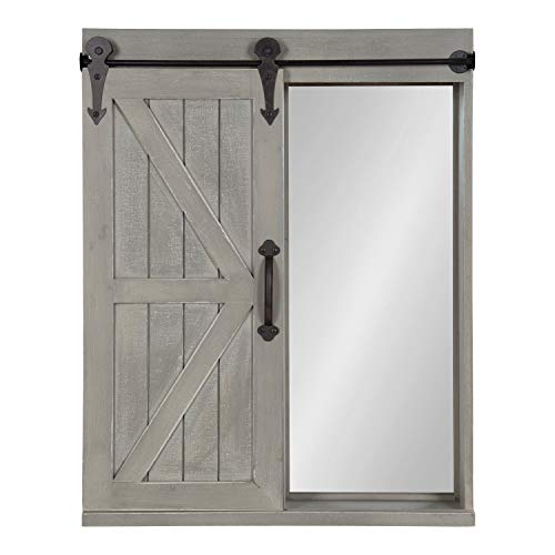 Kate and Laurel Kate and Laurel Cates Decorative Wood Wall Storage Cabinet with Rectangle Mirror and Sliding Barn Door 22 x 28 Rustic Brown Farmhouse Decor for Wall Storage