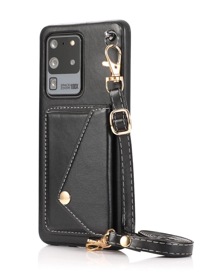 Suteni Crossbody Strap Back Cover Card Slots Leather Phone Case for Samsung - Image 1