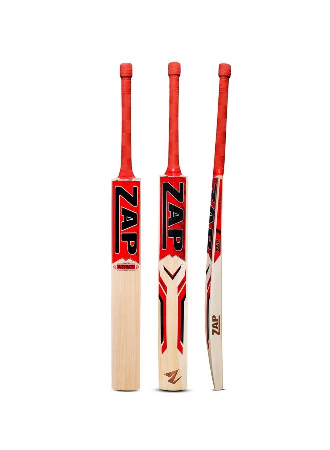 ZAP Instinct Kashmir Willow Cricket Leather Bat(Size - H - 32.7Inches) | Professional Season Bat for Leather Ball | Singapore Cane Handle | Ring Grip | Shock-Absorbing Design | Free Cover - Image 1