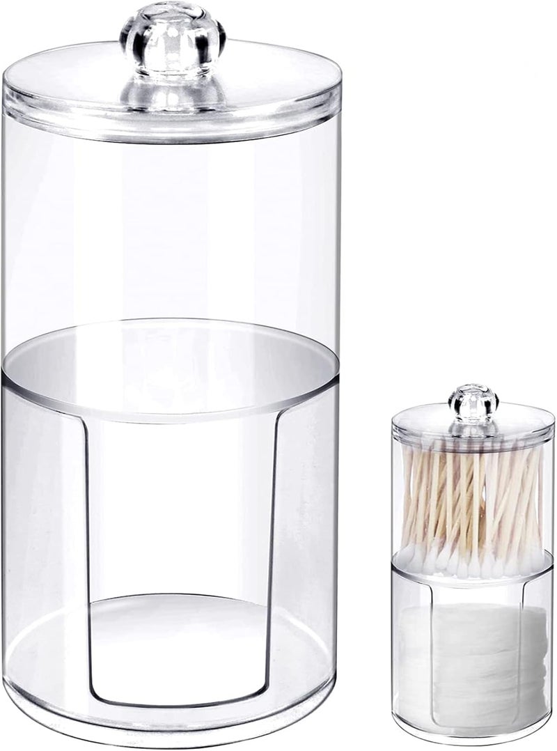 Cotton Buds Dispenser Makeup Organiser Bathroom Storage - Swabs Holder and Pad Container With Lid (2 Cylinder) - Transparent - Image 1