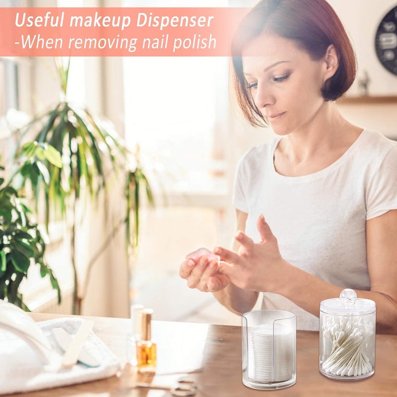 Cotton Buds Dispenser Makeup Organiser Bathroom Storage - Swabs Holder and Pad Container With Lid (2 Cylinder) - Transparent - Image 3