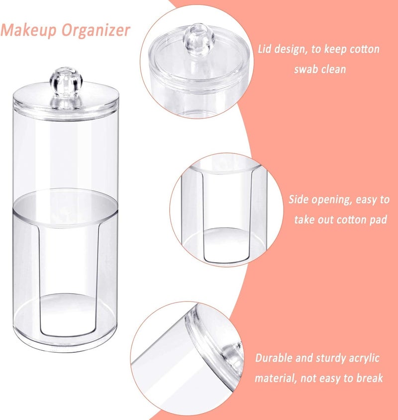 Cotton Buds Dispenser Makeup Organiser Bathroom Storage - Swabs Holder and Pad Container With Lid (2 Cylinder) - Transparent - Image 4