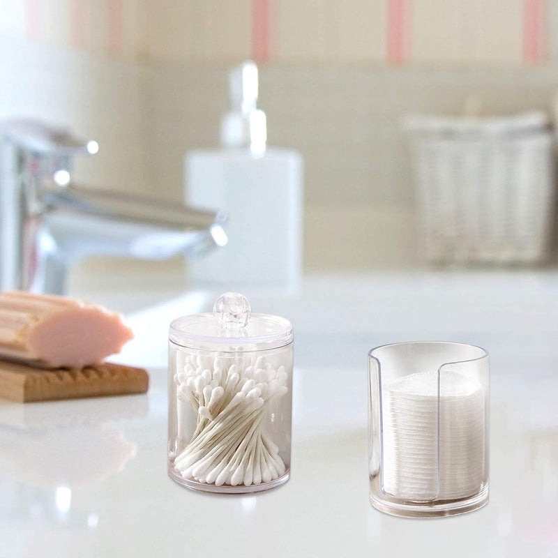 Cotton Buds Dispenser Makeup Organiser Bathroom Storage - Swabs Holder and Pad Container With Lid (2 Cylinder) - Transparent - Image 5