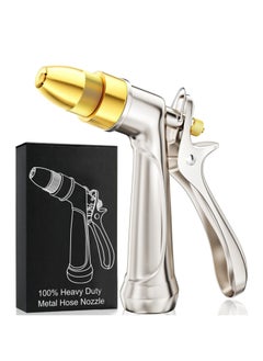 esowemsn Heavy Duty Metal Hose Nozzle, High Pressure Water Spray Gun with Full Brass Nozzle, 4 Patterns, Rear Trigger Design, for Garden Hose, Car Wash, Watering Plants, Dog Showering.  - Image 1