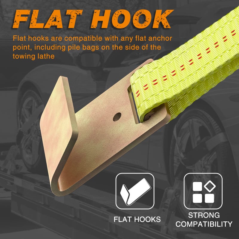 Autofonder Adjustable Vehicle Tie Down Kit with Flat Hook Heavy Duty-Break Strength 10,000 lbs-Working Load 3333 lbs-2" x 10' Lasso Ratchet Straps for Car, Truck, UTV(Classic Yellow) - Image 5