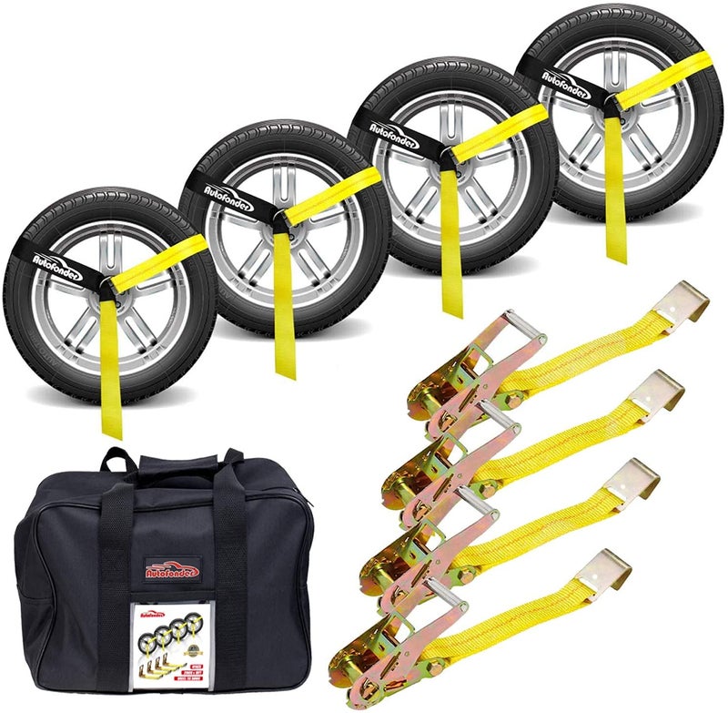 Autofonder Adjustable Vehicle Tie Down Kit with Flat Hook Heavy Duty-Break Strength 10,000 lbs-Working Load 3333 lbs-2" x 10' Lasso Ratchet Straps for Car, Truck, UTV(Classic Yellow) - Image 1