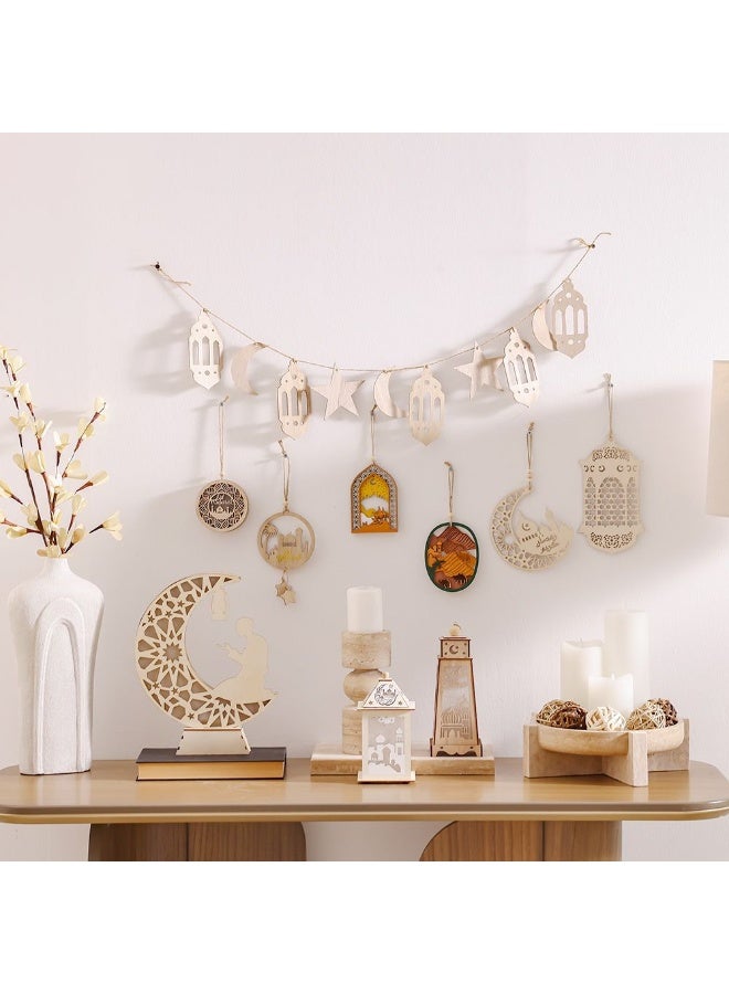Danube Home Afreen Moon & Lantern Banter Festive Ramadan Decor Elegant Wooden Design Natural Brown Finish Decorative Garland Set For Room Home Decor Accessories - Image 4