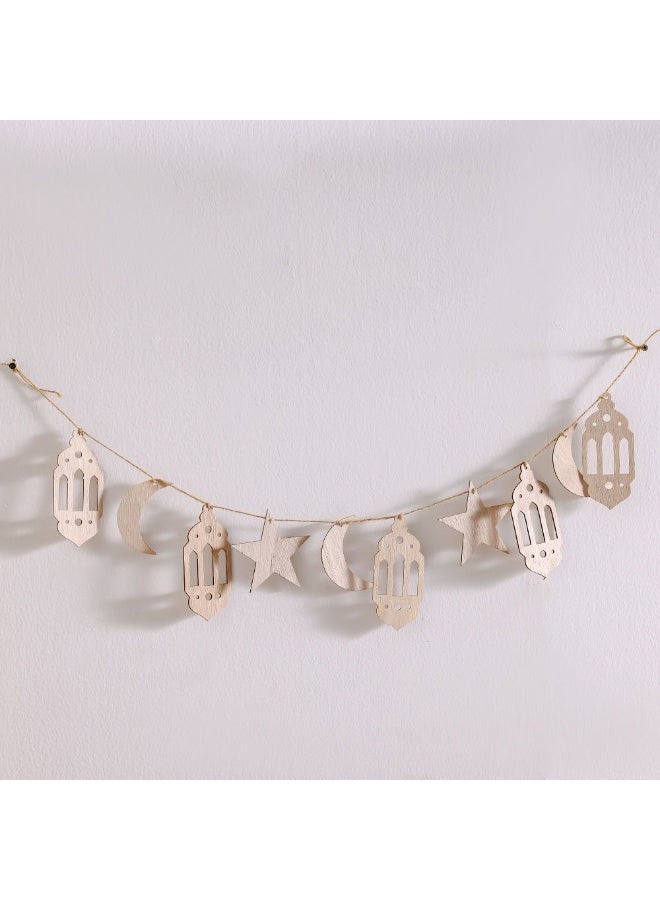 Danube Home Afreen Moon & Lantern Banter Festive Ramadan Decor Elegant Wooden Design Natural Brown Finish Decorative Garland Set For Room Home Decor Accessories - Image 1