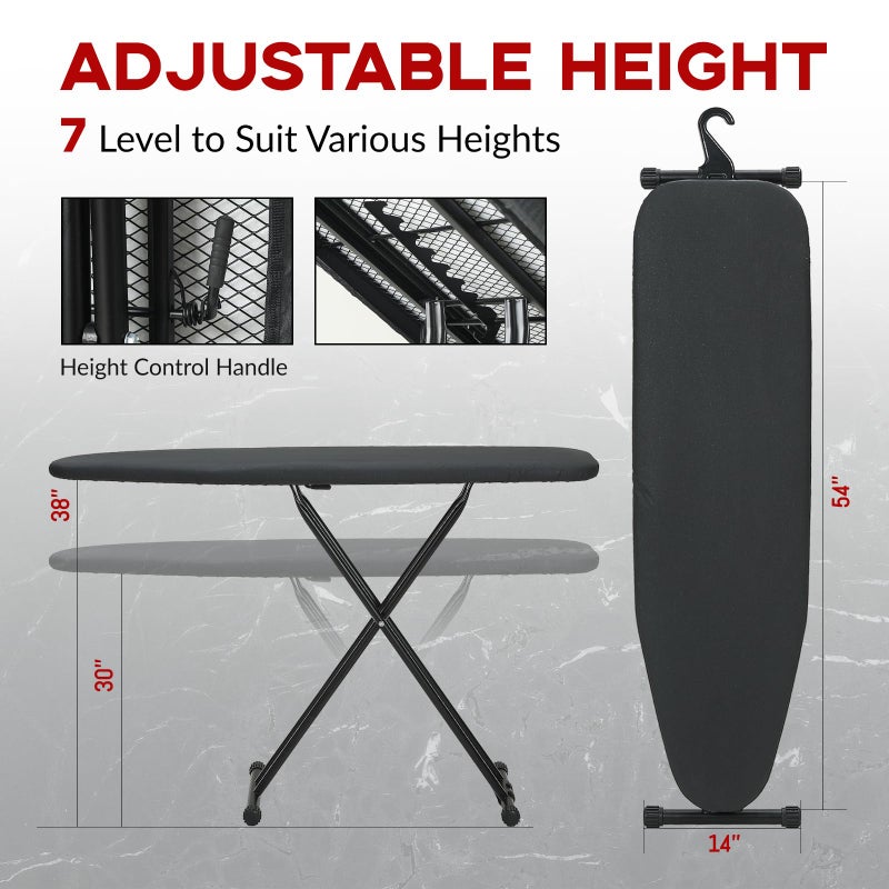 RAINHOL Ironing Board Full Size 54x14, RAINHOL Heavy Duty Iron Board with Thick Padded Cover, Height Adjustable Ironing Boards with Smart Hanger, Heat-Resistant Silicone Pad Iron Rest - Image 2