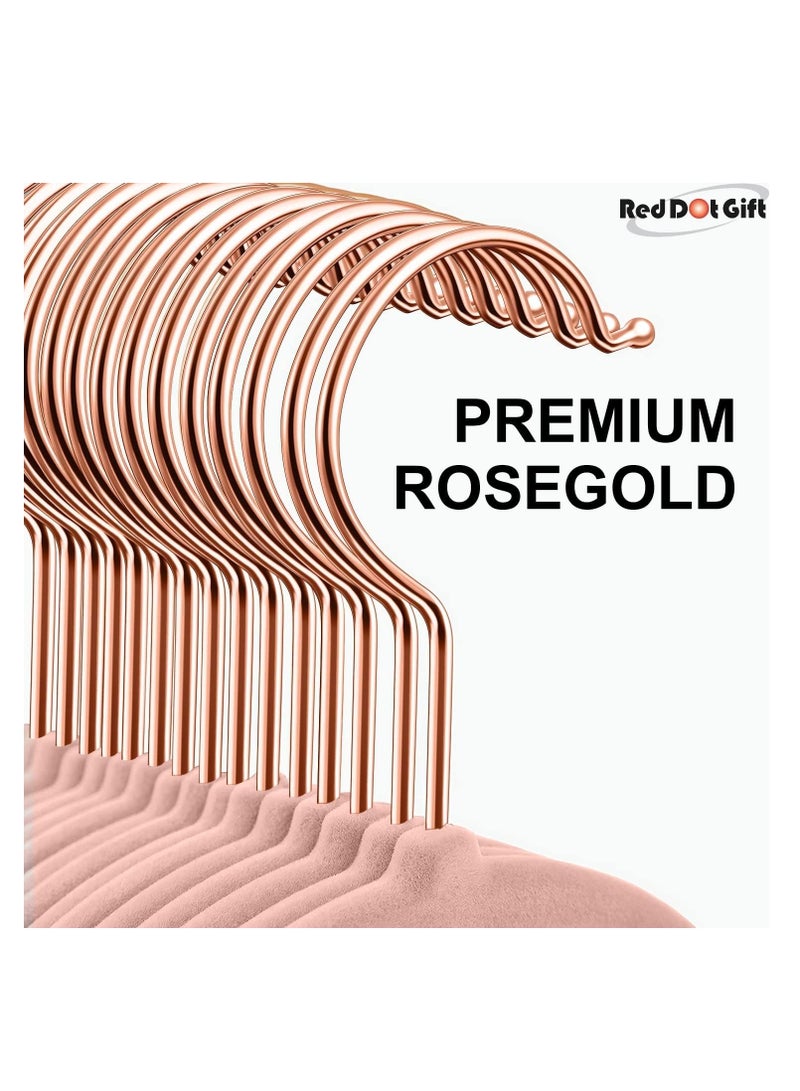 Red Dot Gift شماعات ملابس مخملية غير قابلة للانزلاق باللون الوردي مكونة من 50 قطعة مع خطاف ذهبي وردي يدور 360 درجة، متينة ونحيفة - Image 4