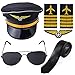 Yewong Airline Pilot Captain Hat Pilot Costume Accessory with Aviator Sunglasses for Adults and Teens Captain Halloween Party Cosplay Supplies Black3 - Image 2