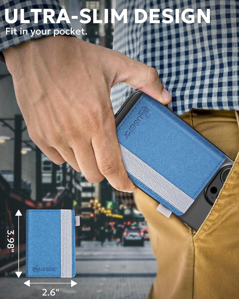 eLusefor Stick-On Phone Wallet for Back of iPhone or Android Case | 6 Sleeve Credit Card Holder - Pocket for Cards, Money & ID - Built-in Stand - Waterproof Material - Travel, Work & Life-Proof - Blue - Image 4