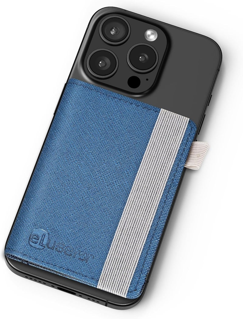eLusefor Stick-On Phone Wallet for Back of iPhone or Android Case | 6 Sleeve Credit Card Holder - Pocket for Cards, Money & ID - Built-in Stand - Waterproof Material - Travel, Work & Life-Proof - Blue - Image 1