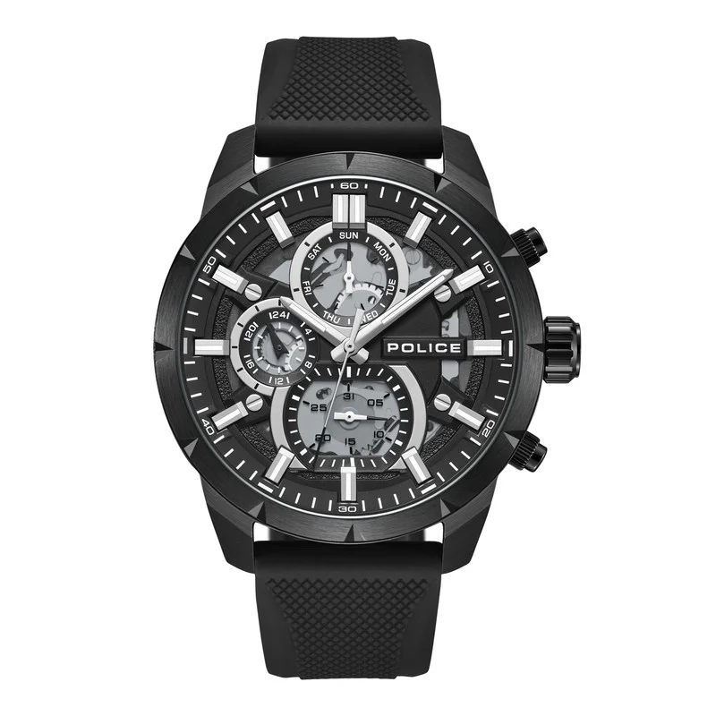 بوليس Neist Matt Black Dial Black Silicone Strap Gents Chronograph Watch With Stainless Steel Case
