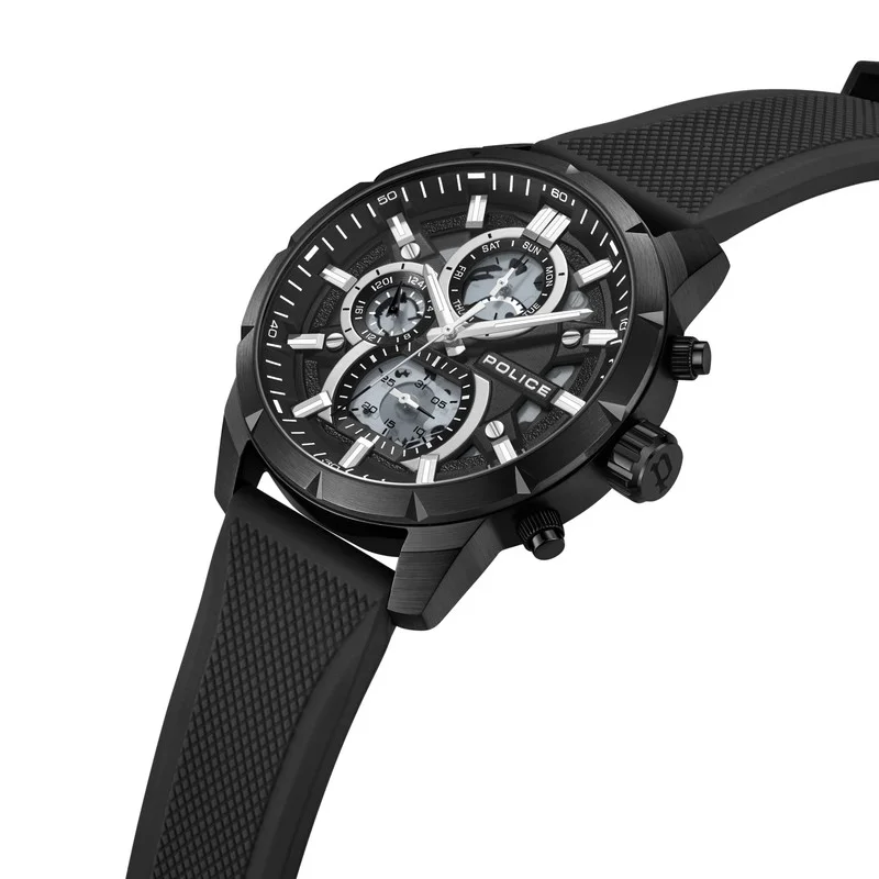 بوليس Neist Matt Black Dial Black Silicone Strap Gents Chronograph Watch With Stainless Steel Case