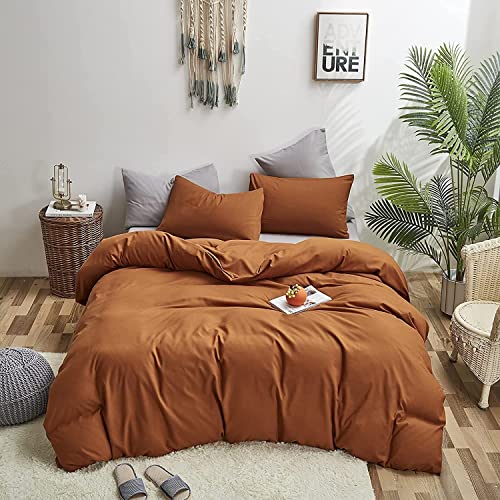 Houseri King Pumpkin Colored Comforter Set Terracotta Rust Bedding King Size Caramel Brown Comforters Warm Soft Comfy 3 Piece Breathable Durable Dusty Burnt Orange Country Style Bed Quilt Blanket King - Image 4