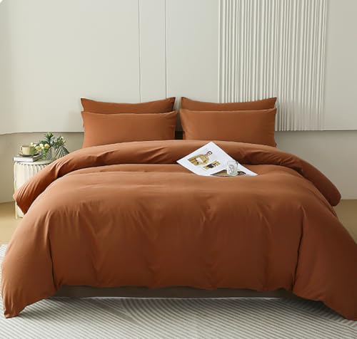 Houseri King Pumpkin Colored Comforter Set Terracotta Rust Bedding King Size Caramel Brown Comforters Warm Soft Comfy 3 Piece Breathable Durable Dusty Burnt Orange Country Style Bed Quilt Blanket King - Image 1