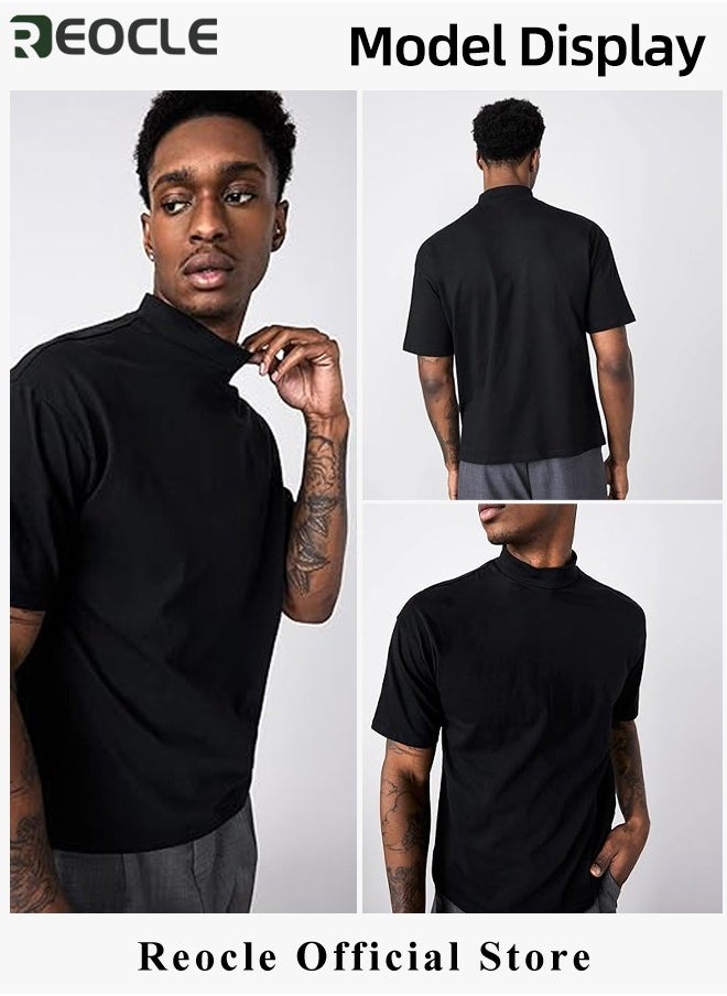 REOCLE - Men's T Shirt with High Neck Basic Designed Undershirt Slim Fit Top Casual Turtleneck T-Shirt Short Sleeve Summer Basic Tops - Image 1