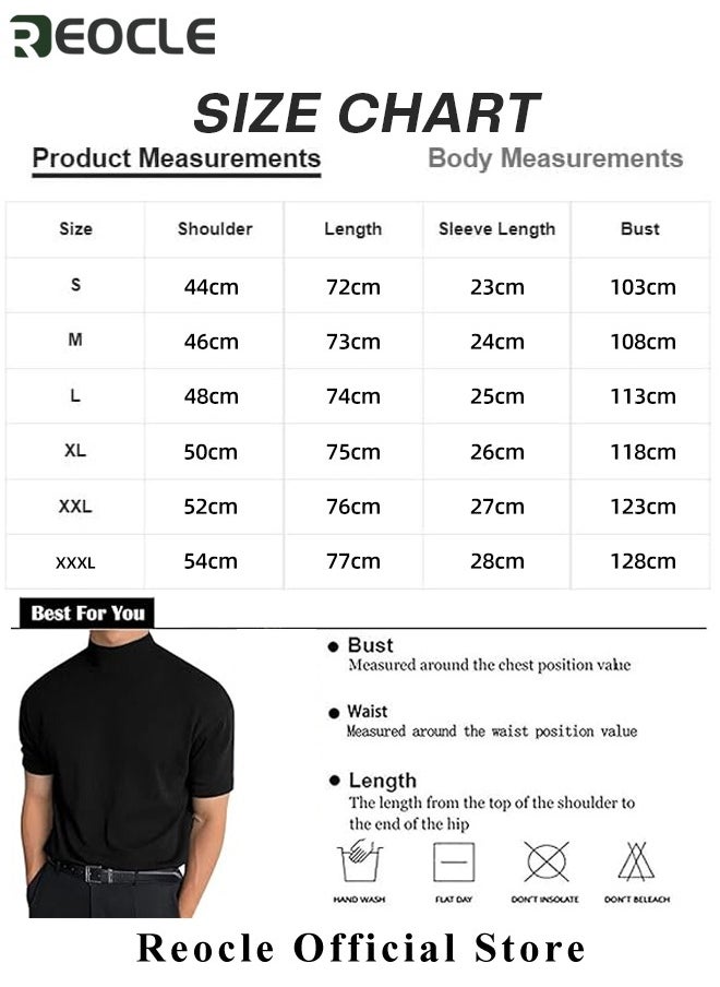 REOCLE - Men's T Shirt with High Neck Basic Designed Undershirt Slim Fit Top Casual Turtleneck T-Shirt Short Sleeve Summer Basic Tops - Image 1