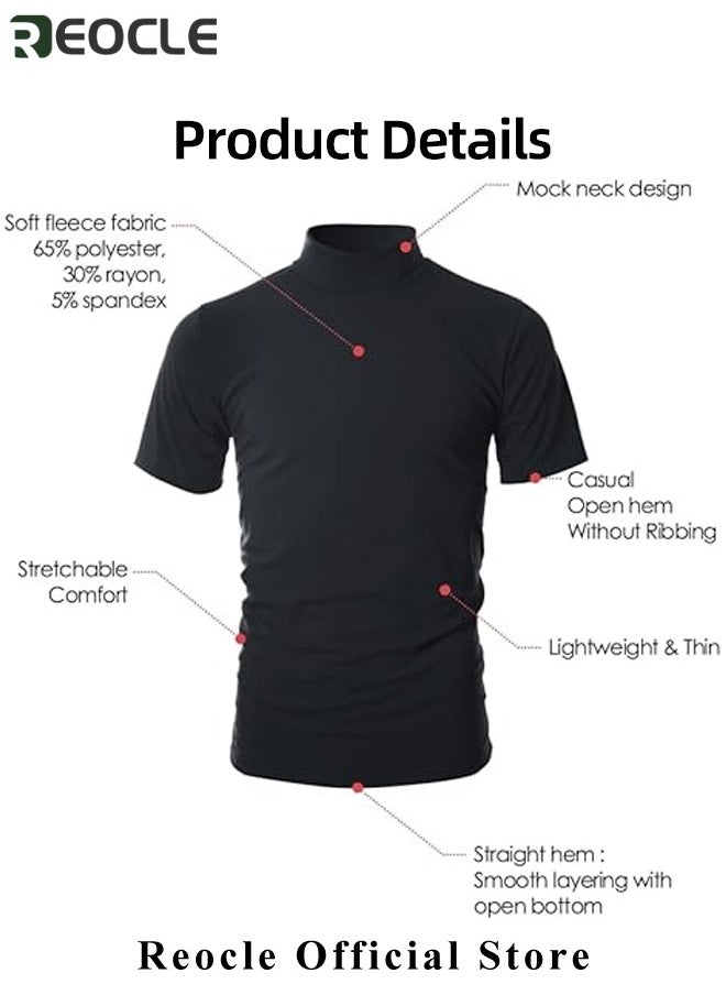 REOCLE - Men's T Shirt with High Neck Basic Designed Undershirt Slim Fit Top Casual Turtleneck T-Shirt Short Sleeve Summer Basic Tops - Image 1