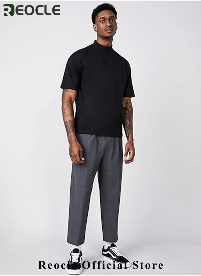 REOCLE - Men's T Shirt with High Neck Basic Designed Undershirt Slim Fit Top Casual Turtleneck T-Shirt Short Sleeve Summer Basic Tops - Image 1