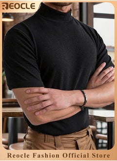 Men's T Shirt with High Neck Basic Designed Undershirt Slim Fit Top Casual Turtleneck T-Shirt Short Sleeve Summer Basic Tops