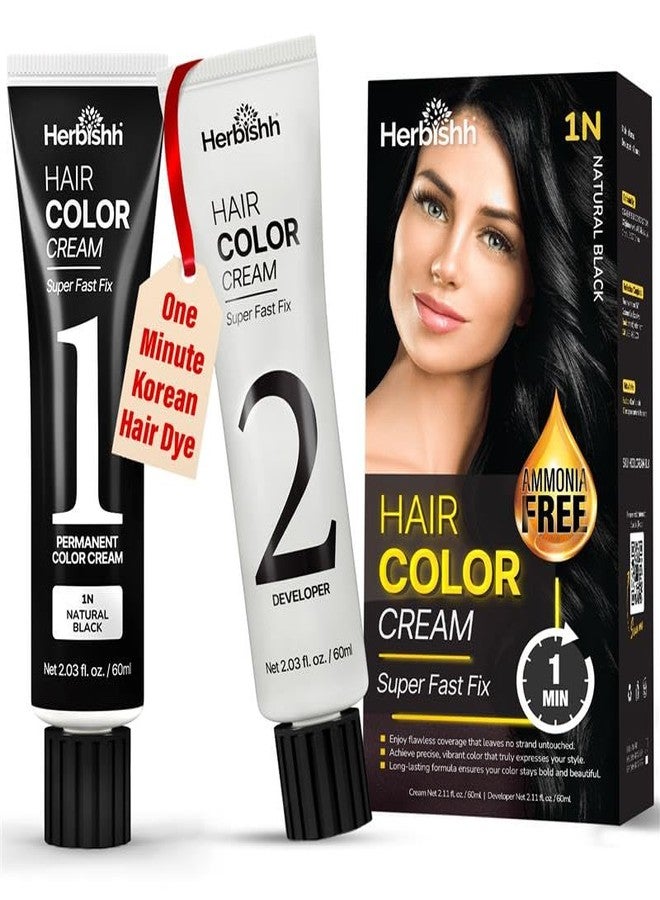 Herbishh Rapid Infusion Hair Color Cream - 1N Natural Black Hair Dye Permanent One Minute with Comb Applicator, Hair Color for Gray Hair Coverage, Ammonia-Free, Patented Korean Technology, 2.03 fl. Oz - Image 1