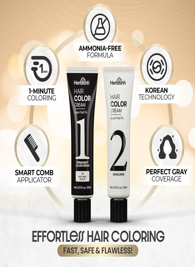 Herbishh Rapid Infusion Hair Color Cream - 1N Natural Black Hair Dye Permanent One Minute with Comb Applicator, Hair Color for Gray Hair Coverage, Ammonia-Free, Patented Korean Technology, 2.03 fl. Oz - Image 2