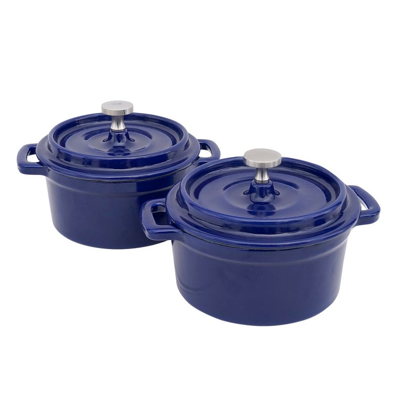 Flavehc Mini Cocotte 16 oz Mini Dutch Oven 05 qt Cast Iron Garlic Roaster for Oven Garlic Confit Pot Ramekins with Lids Oven Safe Set of 2 Blue