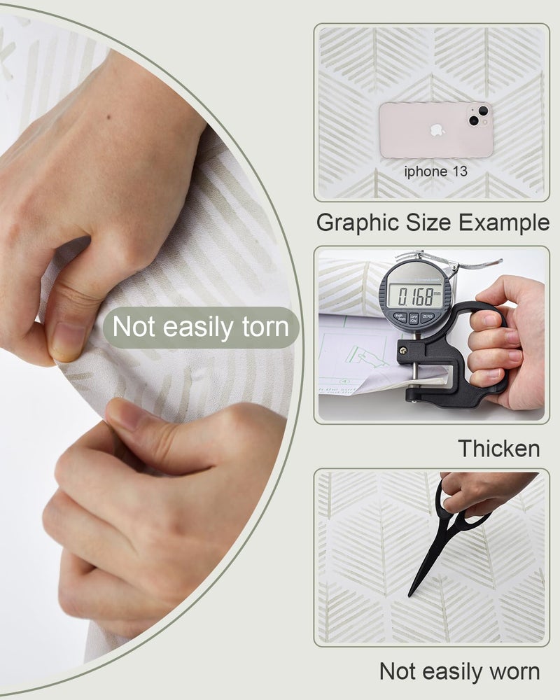 MelunMer Modern Peel and Stick Wallpaper Boho Contact Paper for Cabinets/Drawers 393In L 17.3In W Self Adhesive Removable Wallpaper for Bedroom/Bathroom Waterproof Geometric Contact Paper Beige/White - Image 3